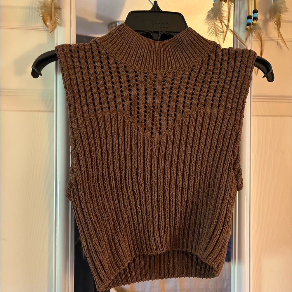 Brown Knit Sleeveless Sweater
